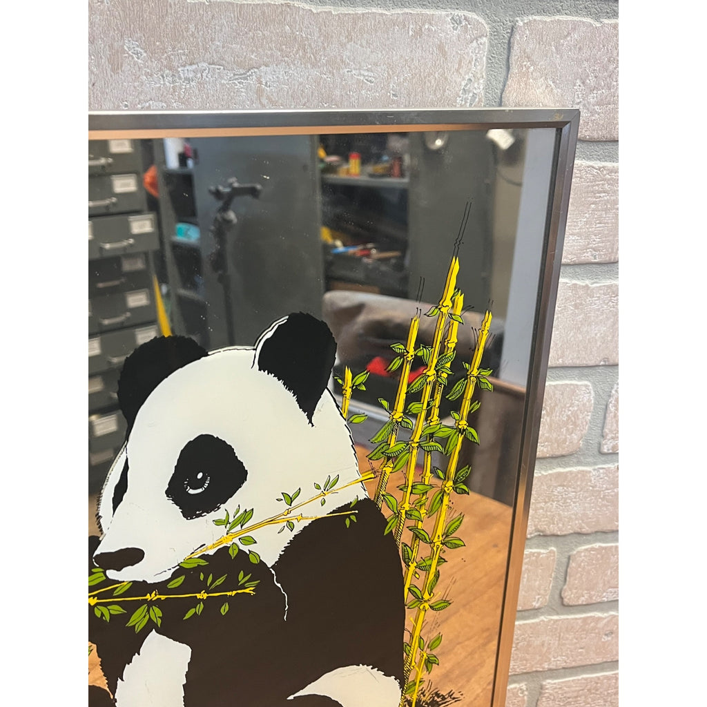 Vintage MCM Panda Bear and Bamboo Adorable Wall Mirror Mid-Century 20" x 16"
