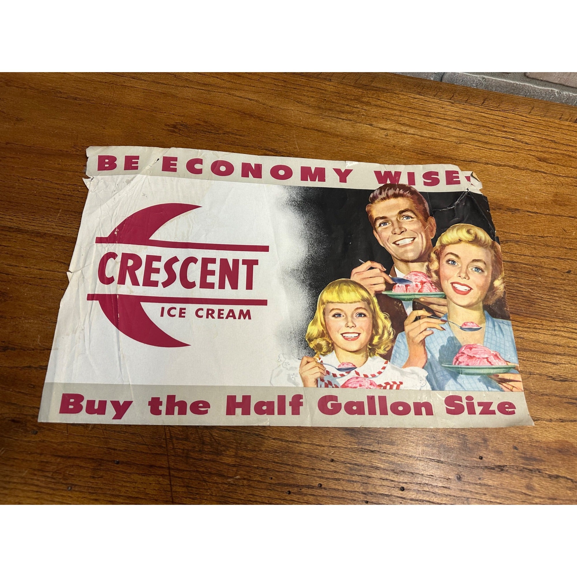 Vintage Crescent Ice Cream Paper Advertising Poster Sign Store Display
