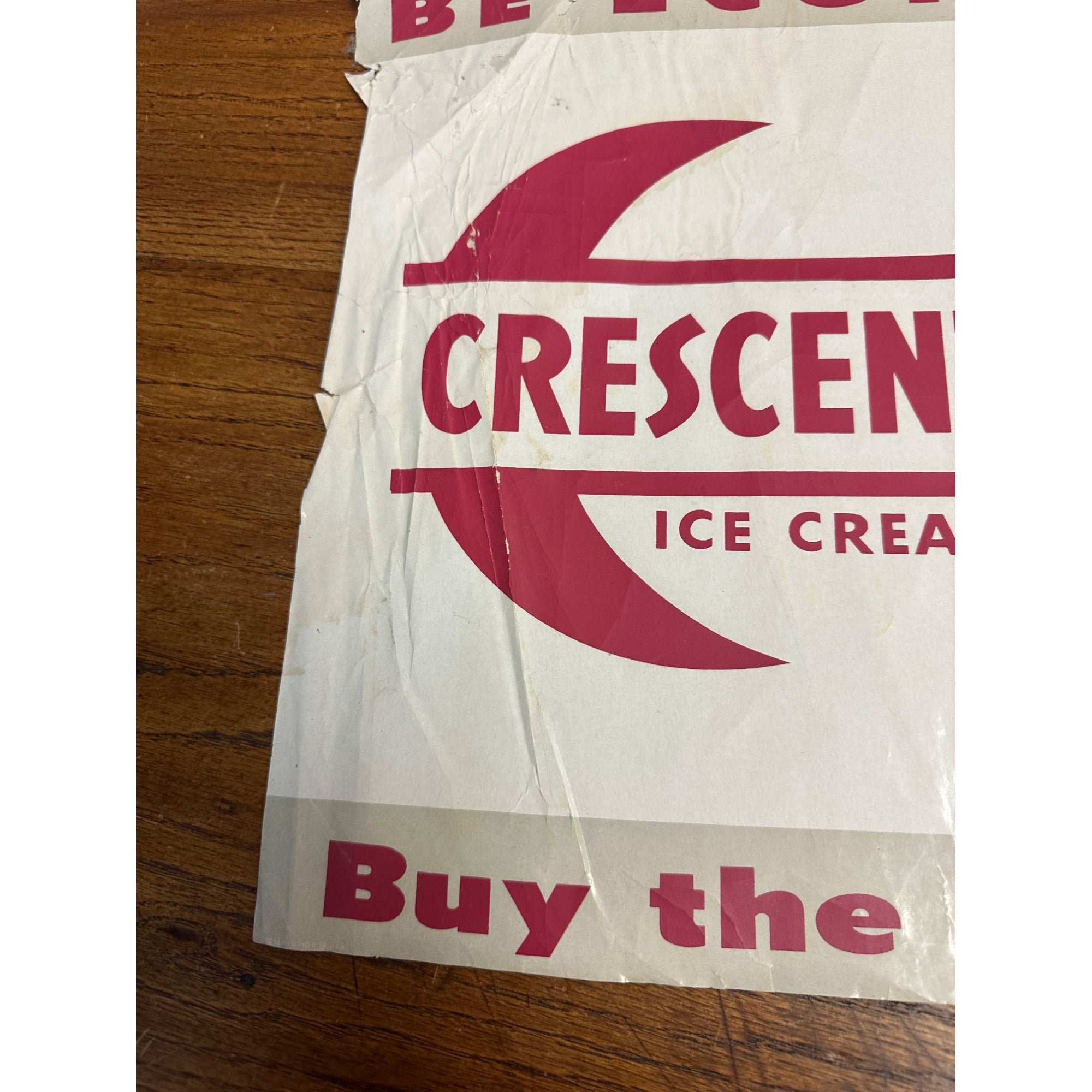 Vintage Crescent Ice Cream Paper Advertising Poster Sign Store Display