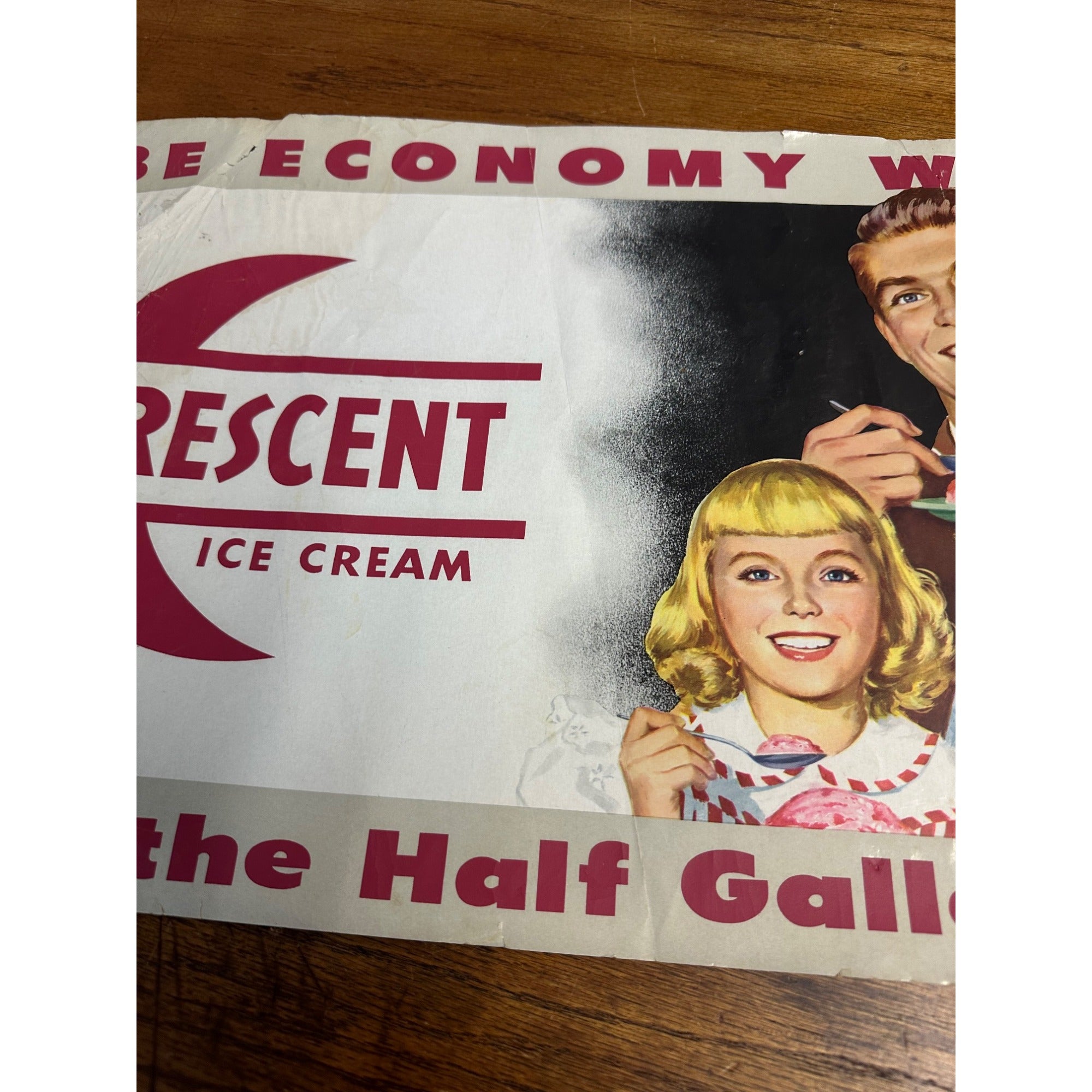 Vintage Crescent Ice Cream Paper Advertising Poster Sign Store Display