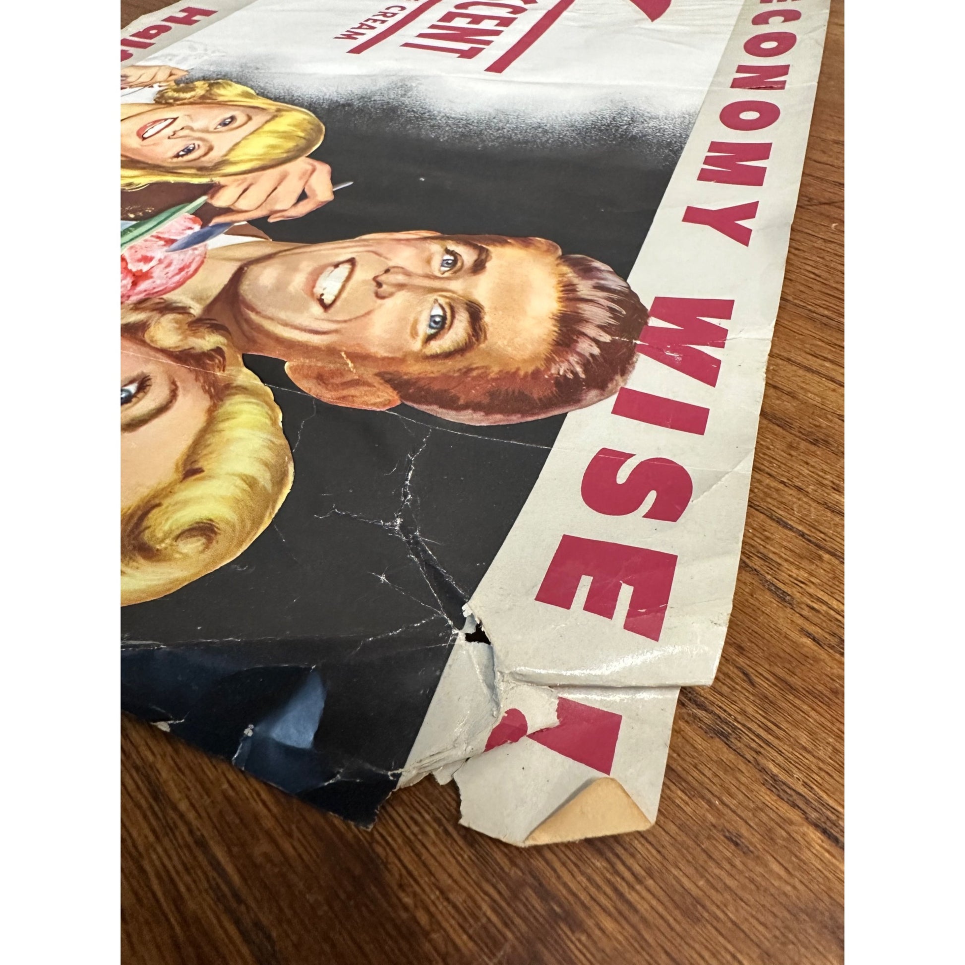Vintage Crescent Ice Cream Paper Advertising Poster Sign Store Display