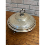 Vintage Sheridan Silver Plated Round Pedestal With Pyrex Serving Dish w/Lid