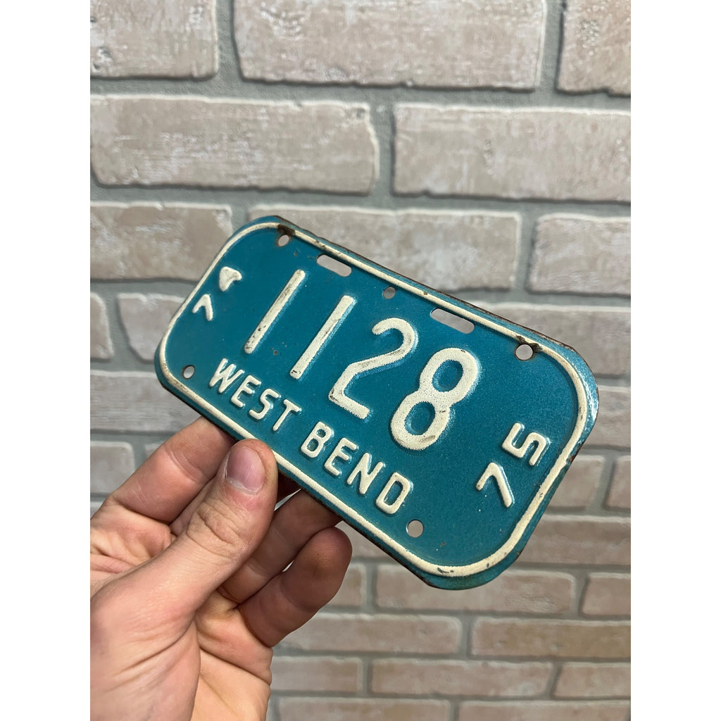 Vintage Wisconsin Bicycle Bike License Plate Embossed West Bend 1974-1975