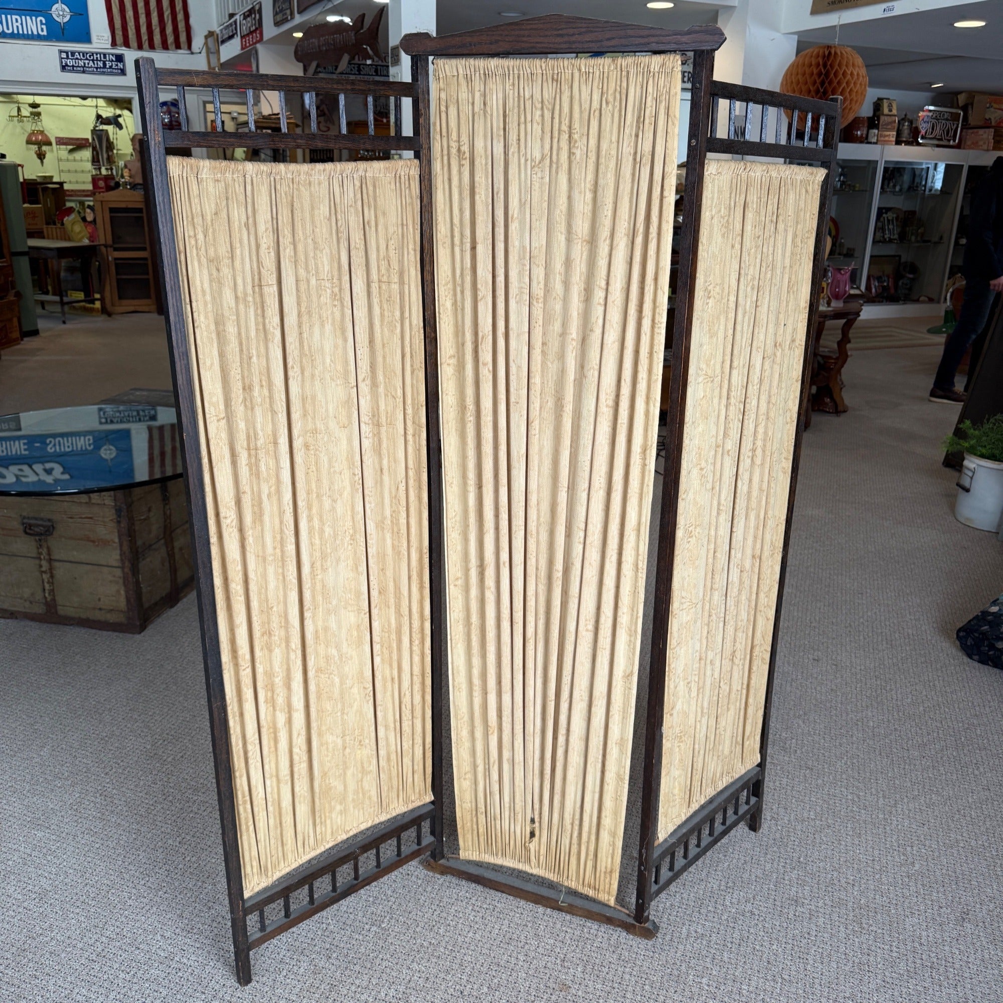 Art Deco Oak Upholstered 3 Paneled Room Divide Divider Decor