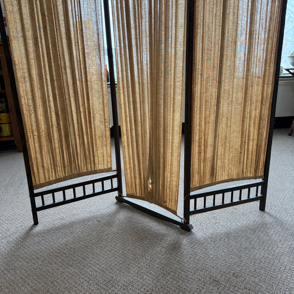 Art Deco Oak Upholstered 3 Paneled Room Divide Divider Decor