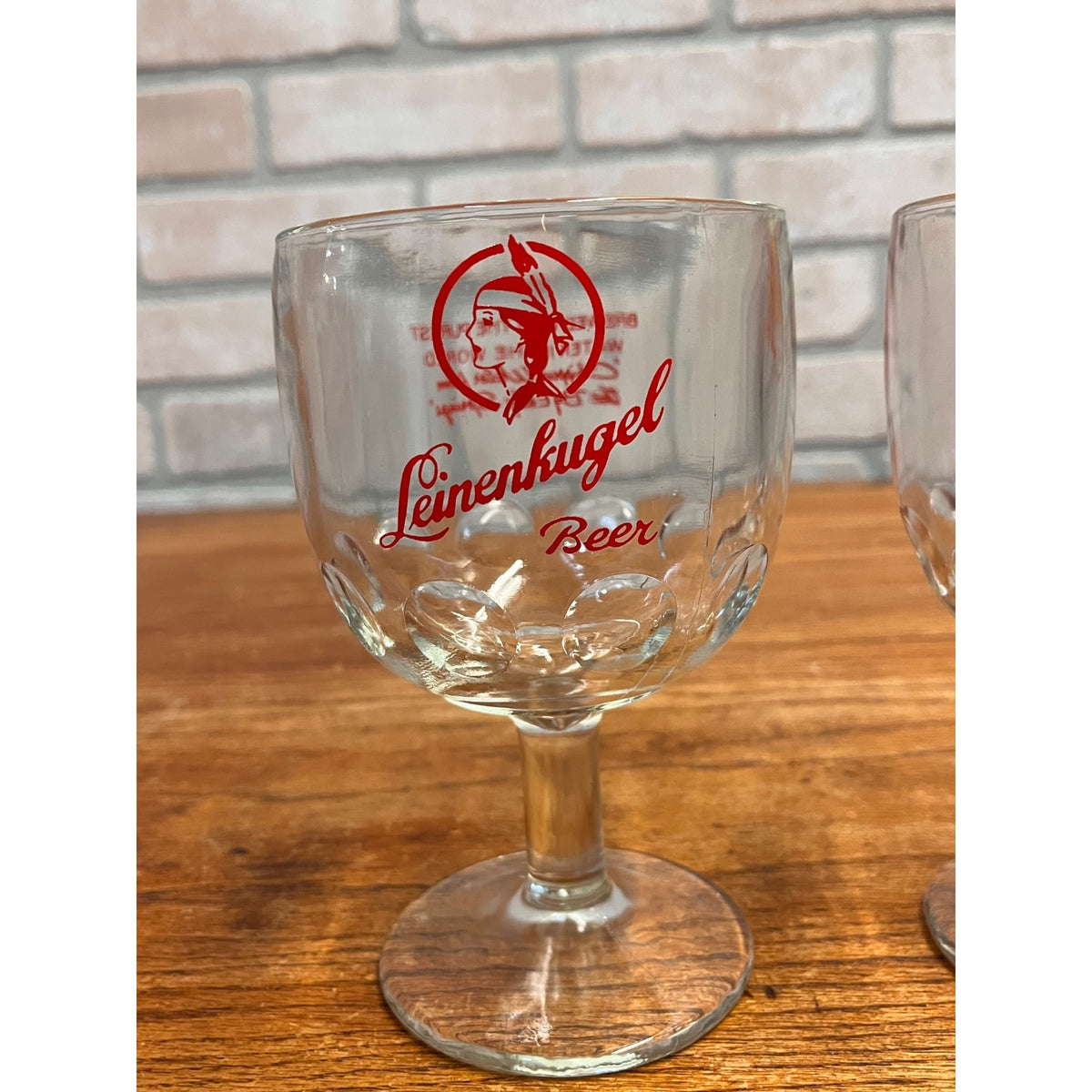 Vintage Leinenkugel Beer Mug Goblet Pair Lot (2) Indian Maiden Logo 6" Tall
