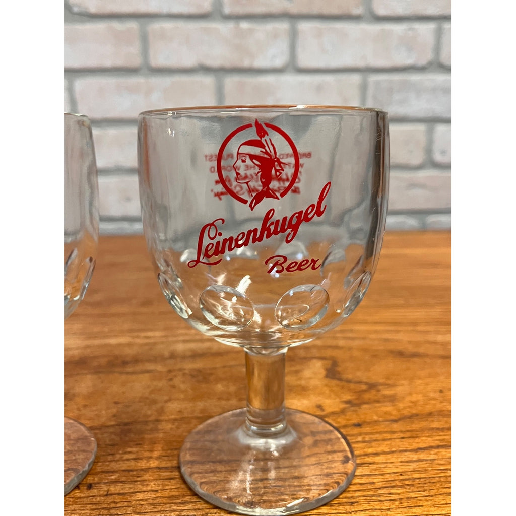 Vintage Leinenkugel Beer Mug Goblet Pair Lot (2) Indian Maiden Logo 6" Tall
