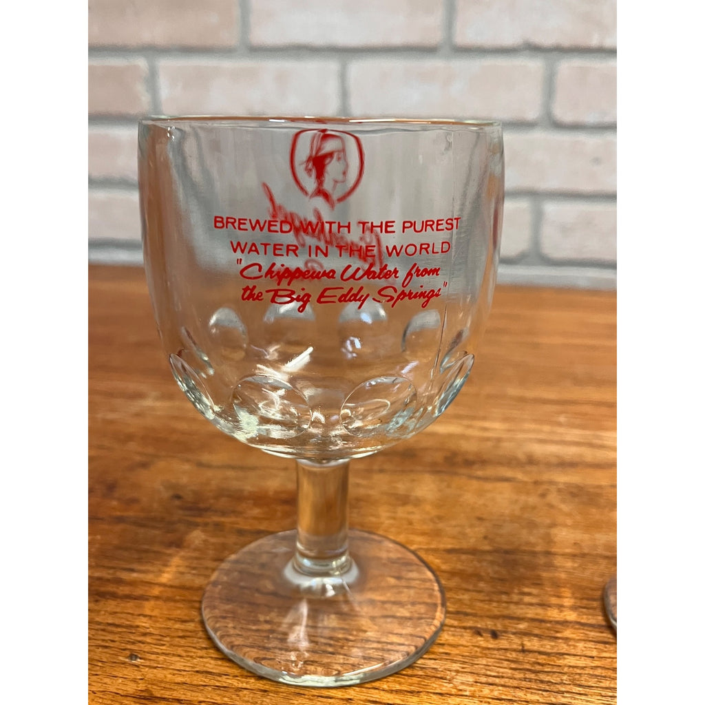 Vintage Leinenkugel Beer Mug Goblet Pair Lot (2) Indian Maiden Logo 6" Tall