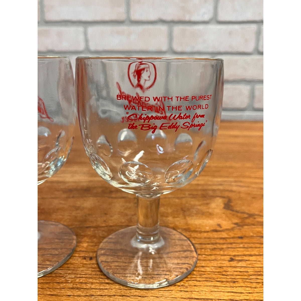 Vintage Leinenkugel Beer Mug Goblet Pair Lot (2) Indian Maiden Logo 6" Tall