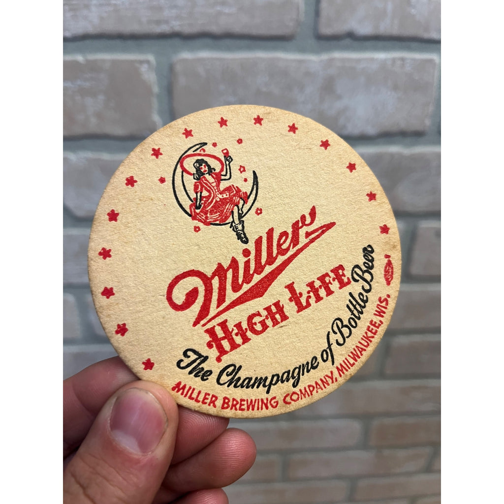 Vintage Miller High Life Beer Bar Coaster 3.5" Milwaukee Wis Moon Girl 3-1/2"