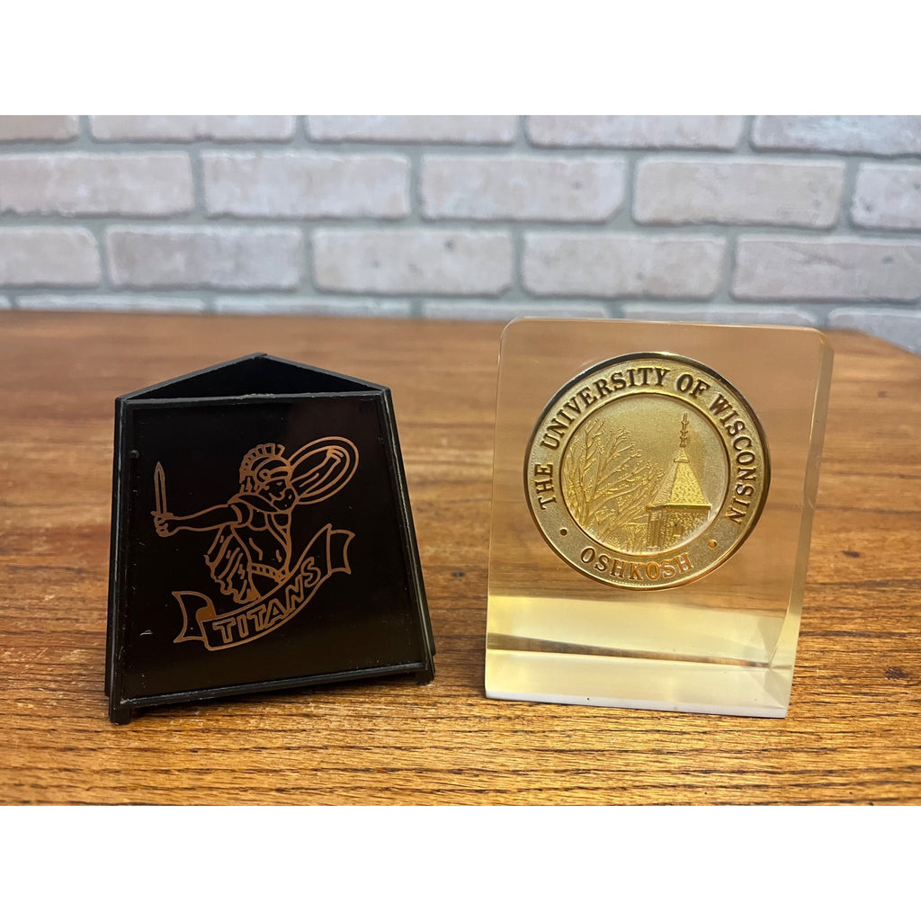 Vintage 1960's Wisconsin State University Oshkosh Desk Cup Paperweight Display