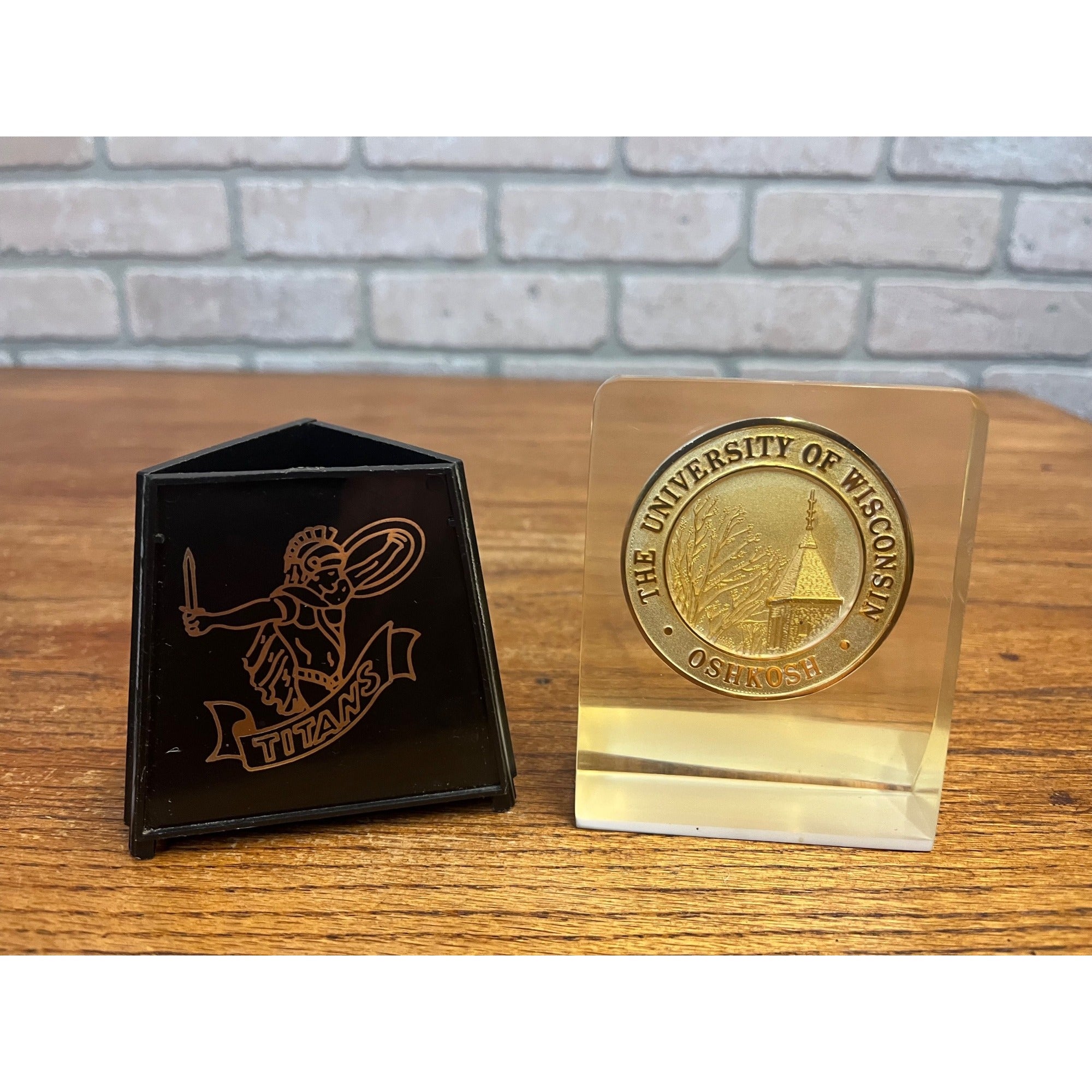 Vintage 1960's Wisconsin State University Oshkosh Desk Cup Paperweight Display