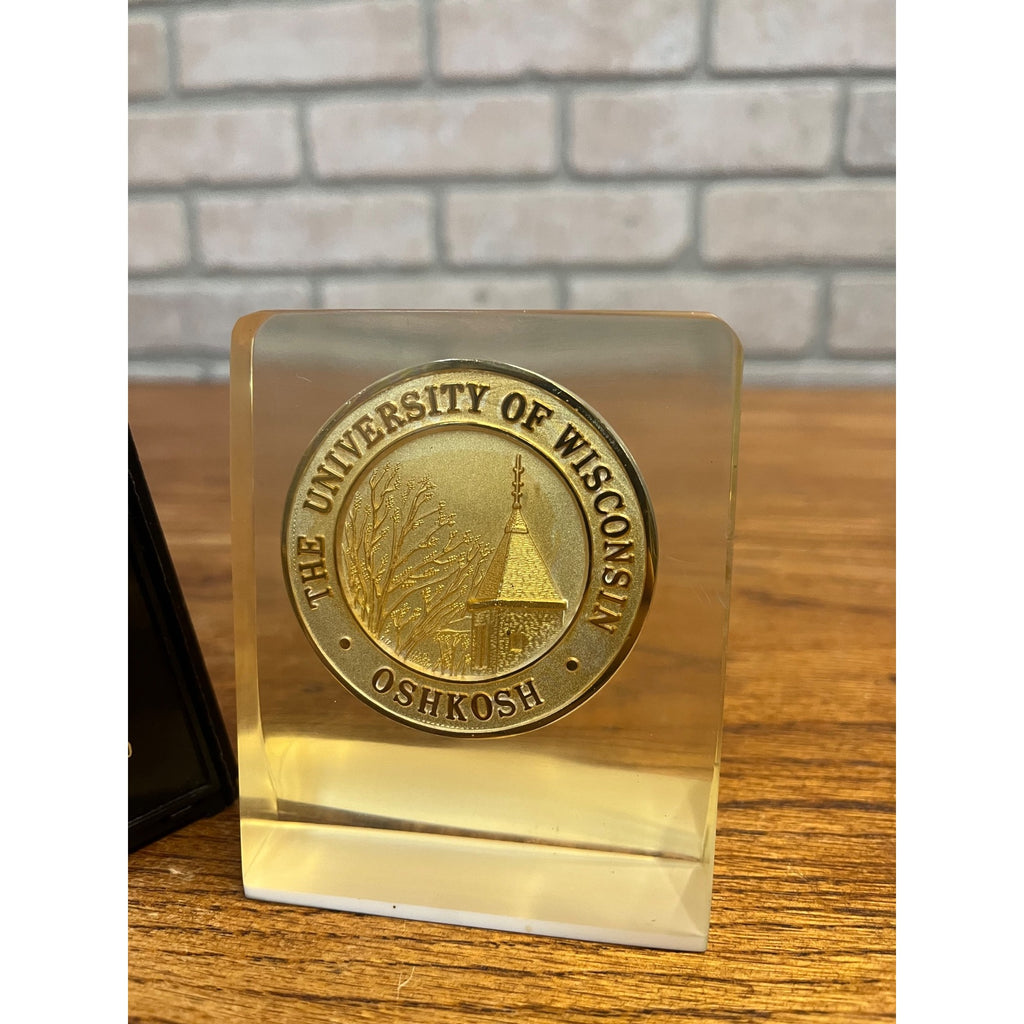 Vintage 1960's Wisconsin State University Oshkosh Desk Cup Paperweight Display