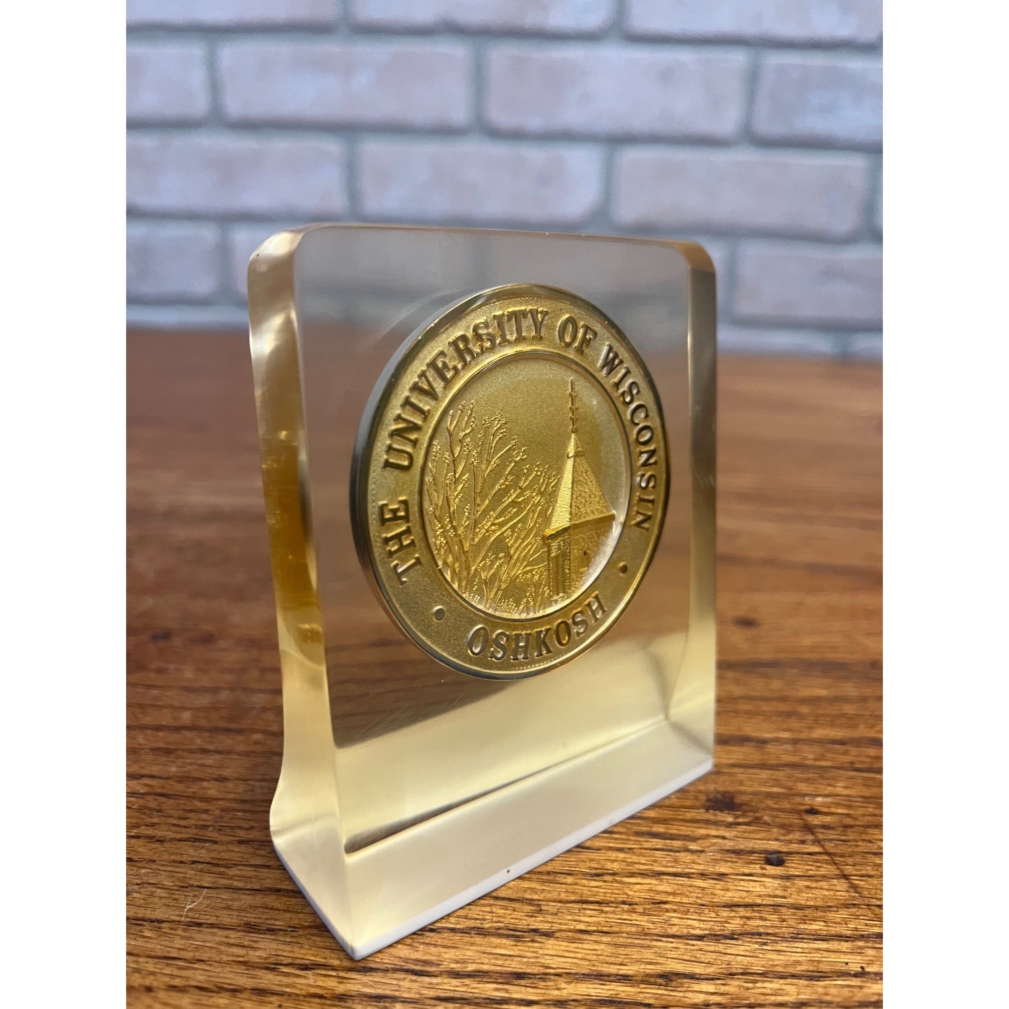 Vintage 1960's Wisconsin State University Oshkosh Desk Cup Paperweight Display