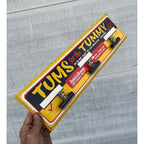 Rare Vintage Tums For The Tummy Metal Advertising Sign w/ 3 Clips