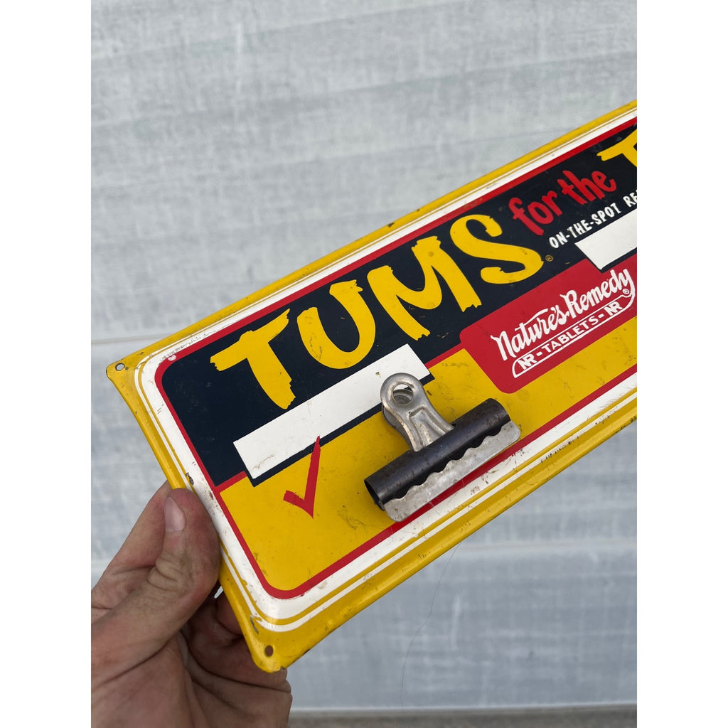 Rare Vintage Tums For The Tummy Metal Advertising Sign w/ 3 Clips