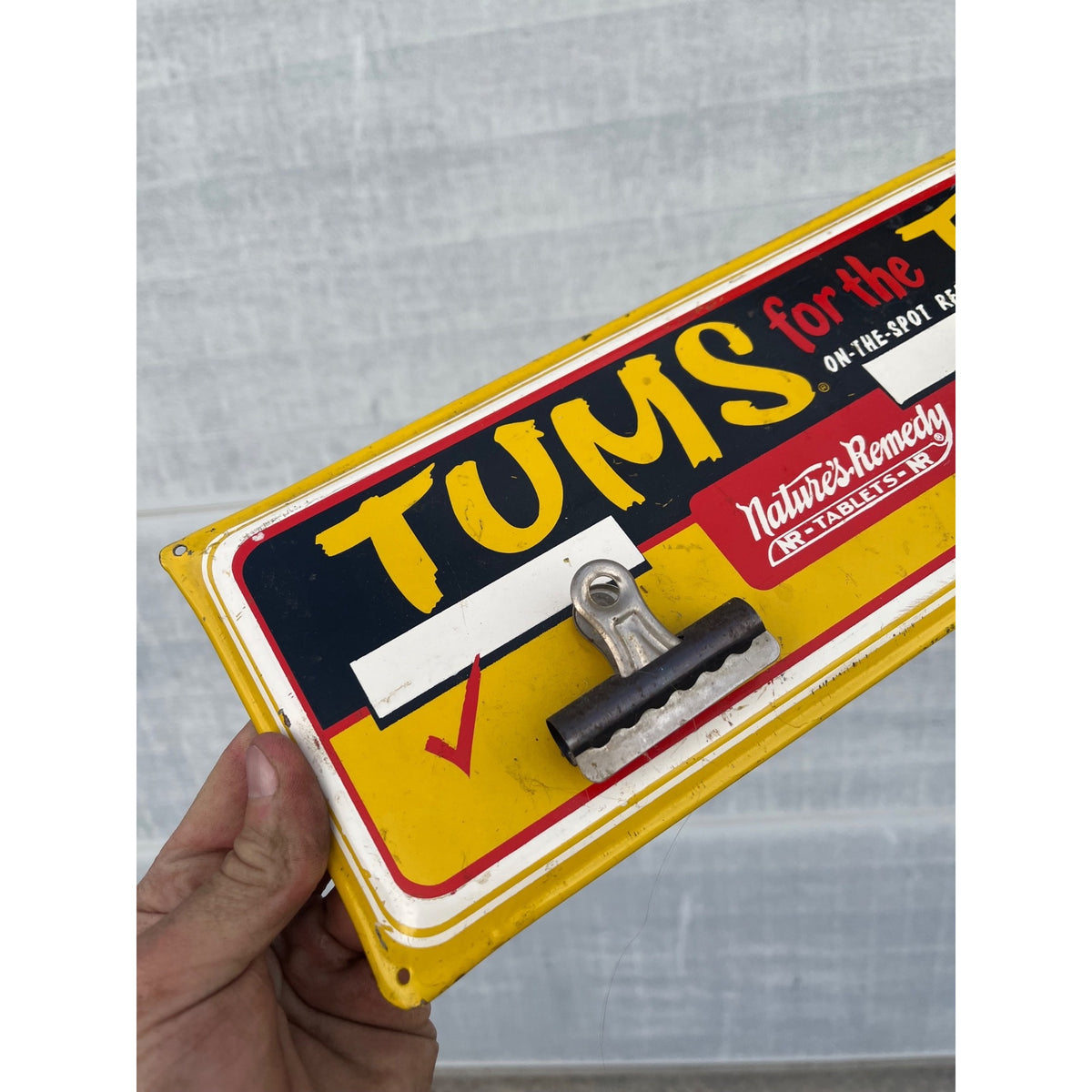 Rare Vintage Tums For The Tummy Metal Advertising Sign w/ 3 Clips