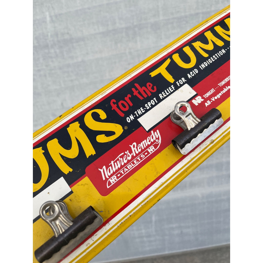 Rare Vintage Tums For The Tummy Metal Advertising Sign w/ 3 Clips