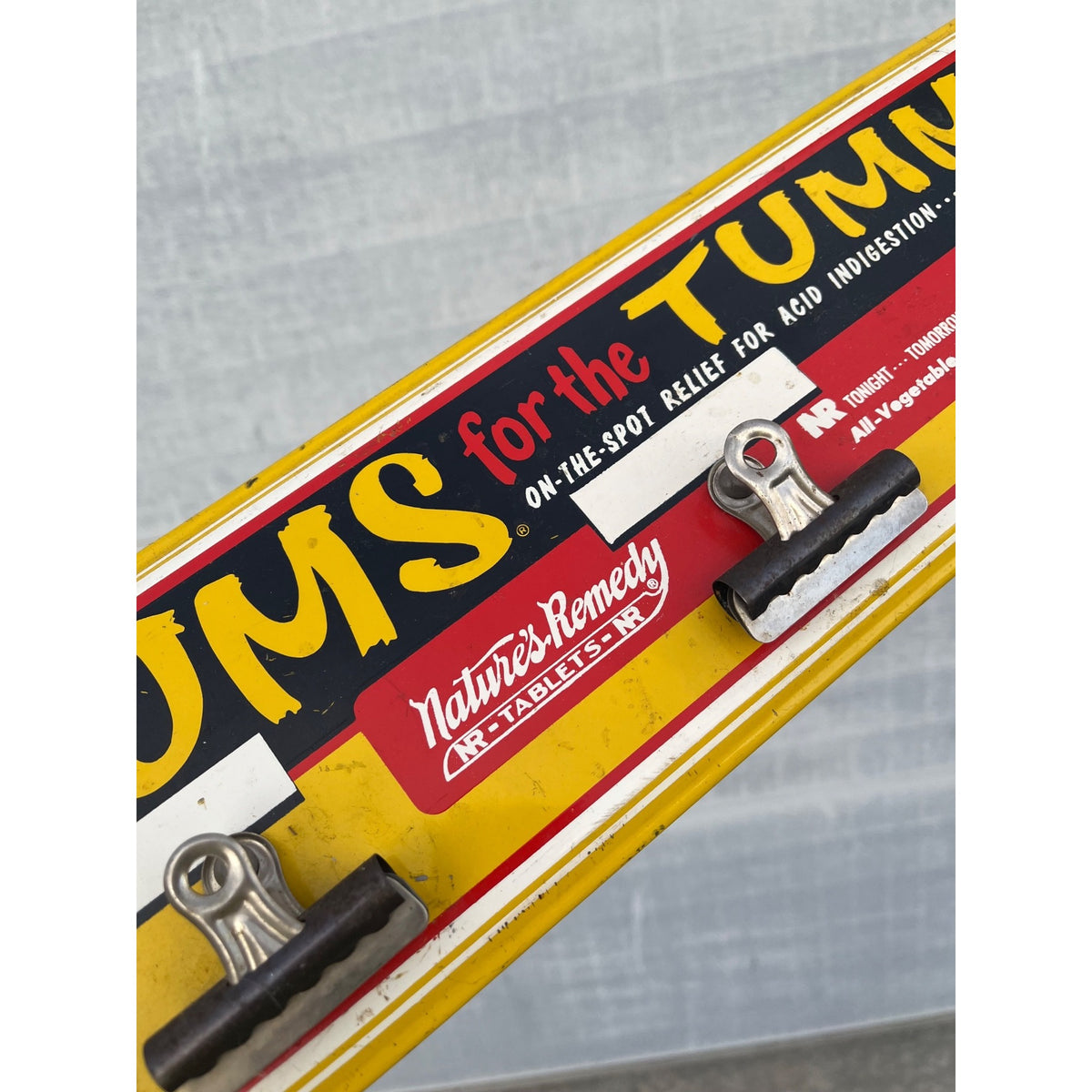 Rare Vintage Tums For The Tummy Metal Advertising Sign w/ 3 Clips