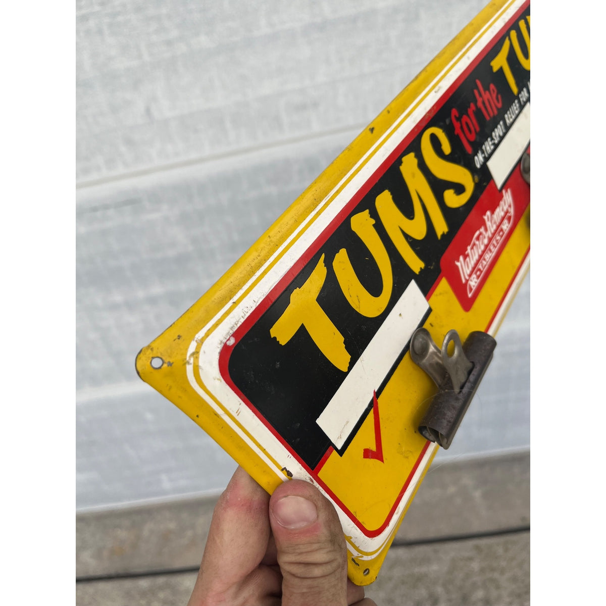 Rare Vintage Tums For The Tummy Metal Advertising Sign w/ 3 Clips
