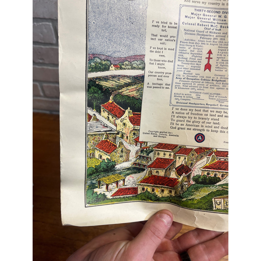 WWI US Army AEF 32nd Infantry Division Red Arrow Soldier's Creed Litho Poster
