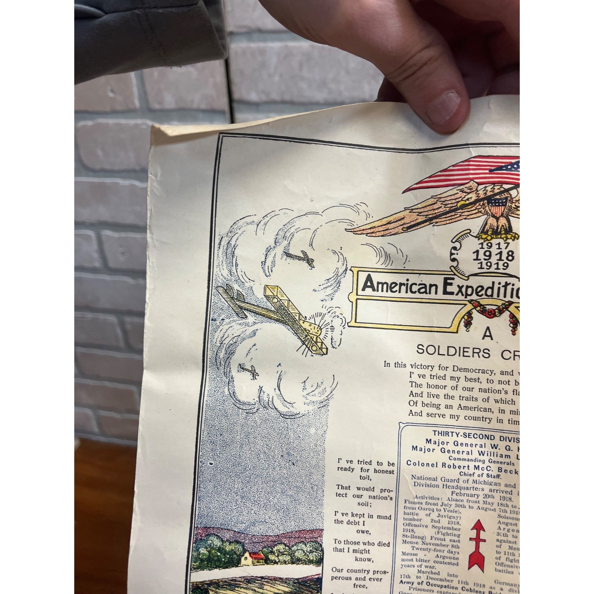 WWI US Army AEF 32nd Infantry Division Red Arrow Soldier's Creed Litho Poster