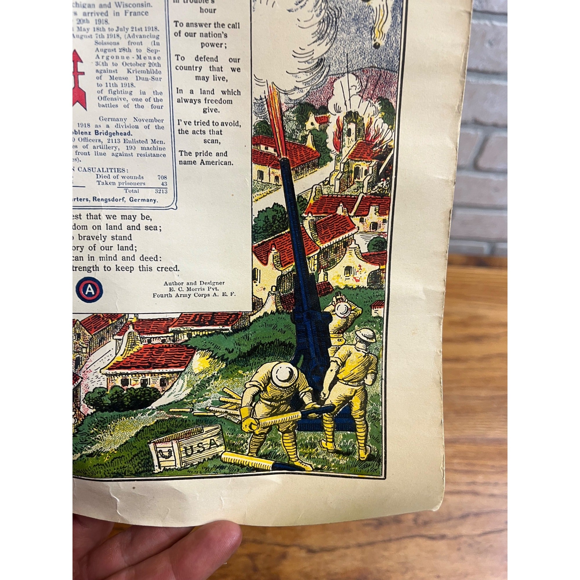 WWI US Army AEF 32nd Infantry Division Red Arrow Soldier's Creed Litho Poster
