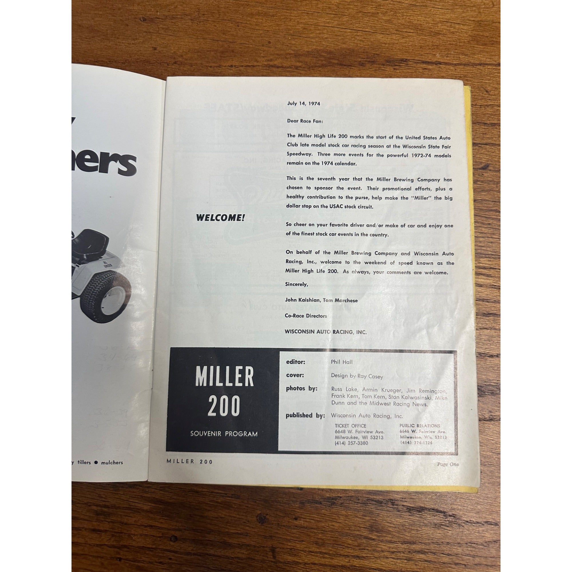 1974 Miller High Life 200 Stock Car Race Souvenir Program Milwaukee Wisconsin