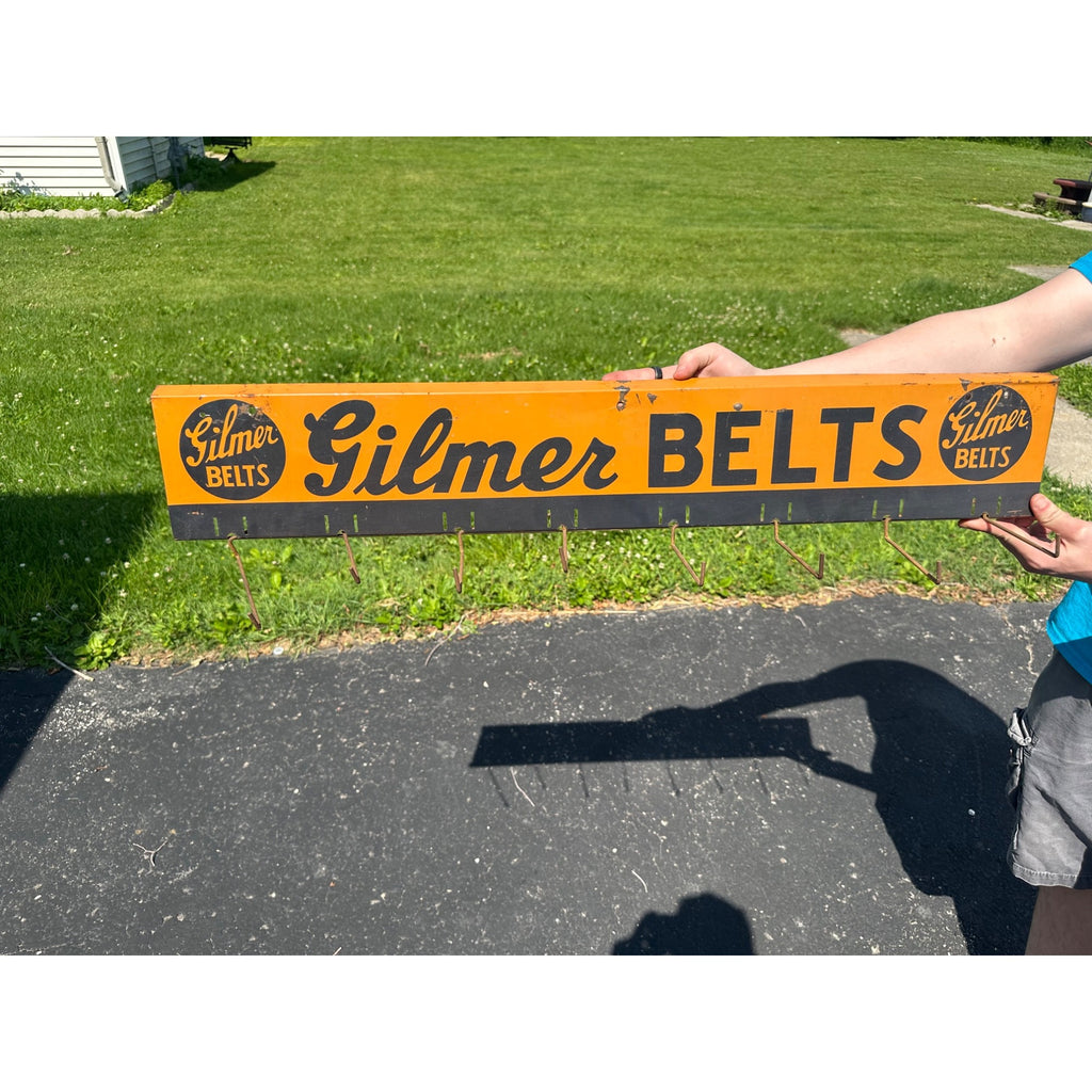 Vintage 1940's GILMER FAN BELTS Gas Station Automotive Display Rack Sign w/Hooks