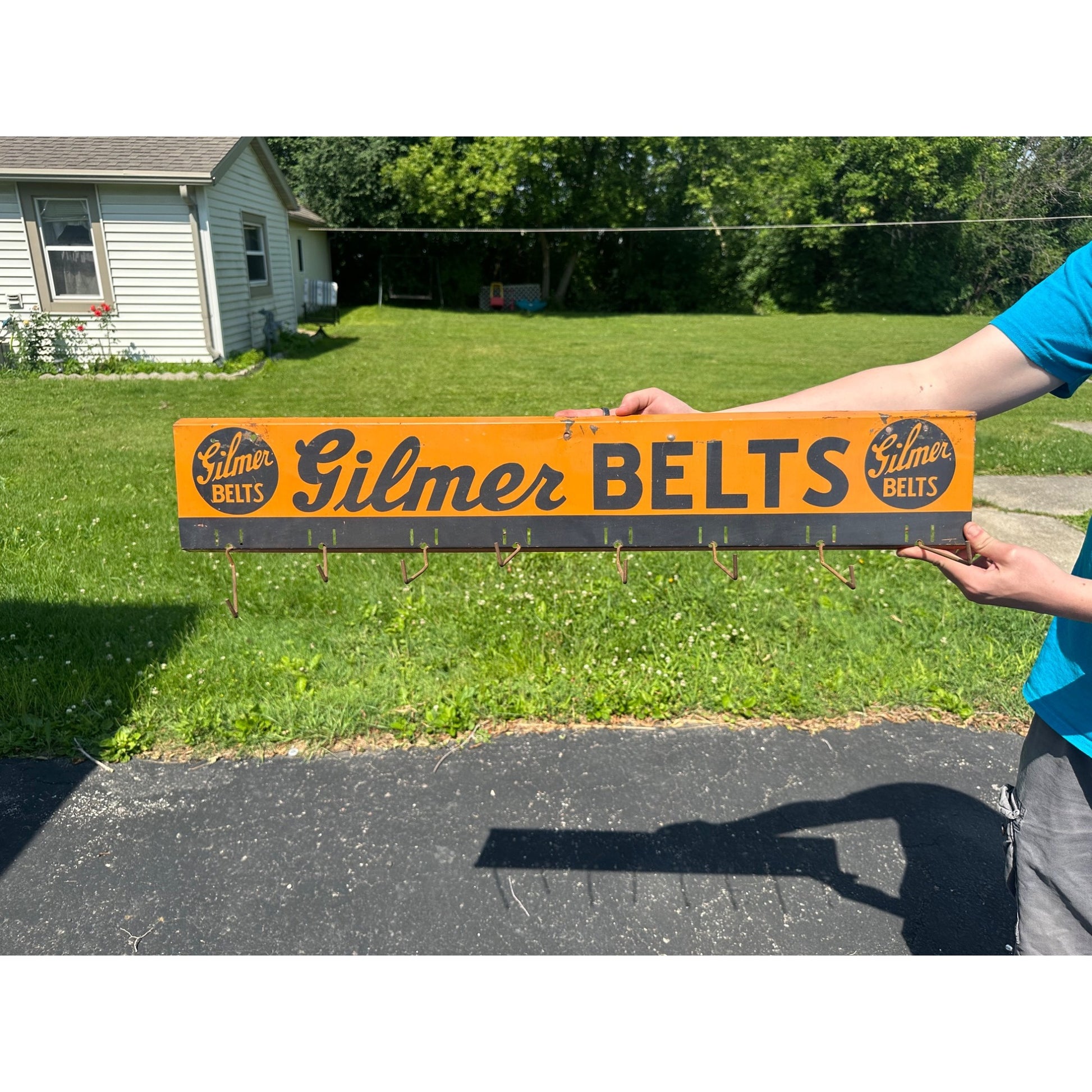 Vintage 1940's GILMER FAN BELTS Gas Station Automotive Display Rack Sign w/Hooks