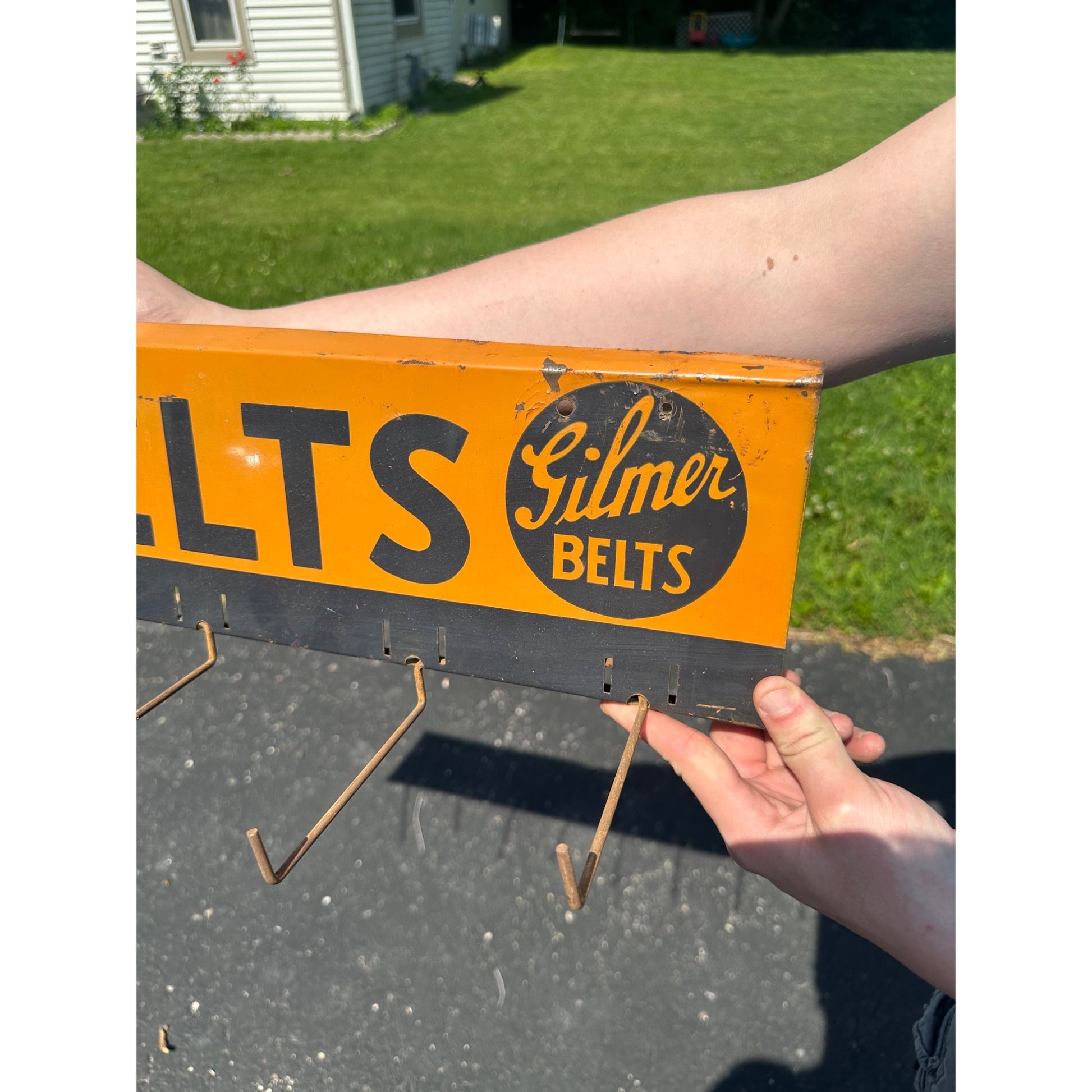 Vintage 1940's GILMER FAN BELTS Gas Station Automotive Display Rack Sign w/Hooks