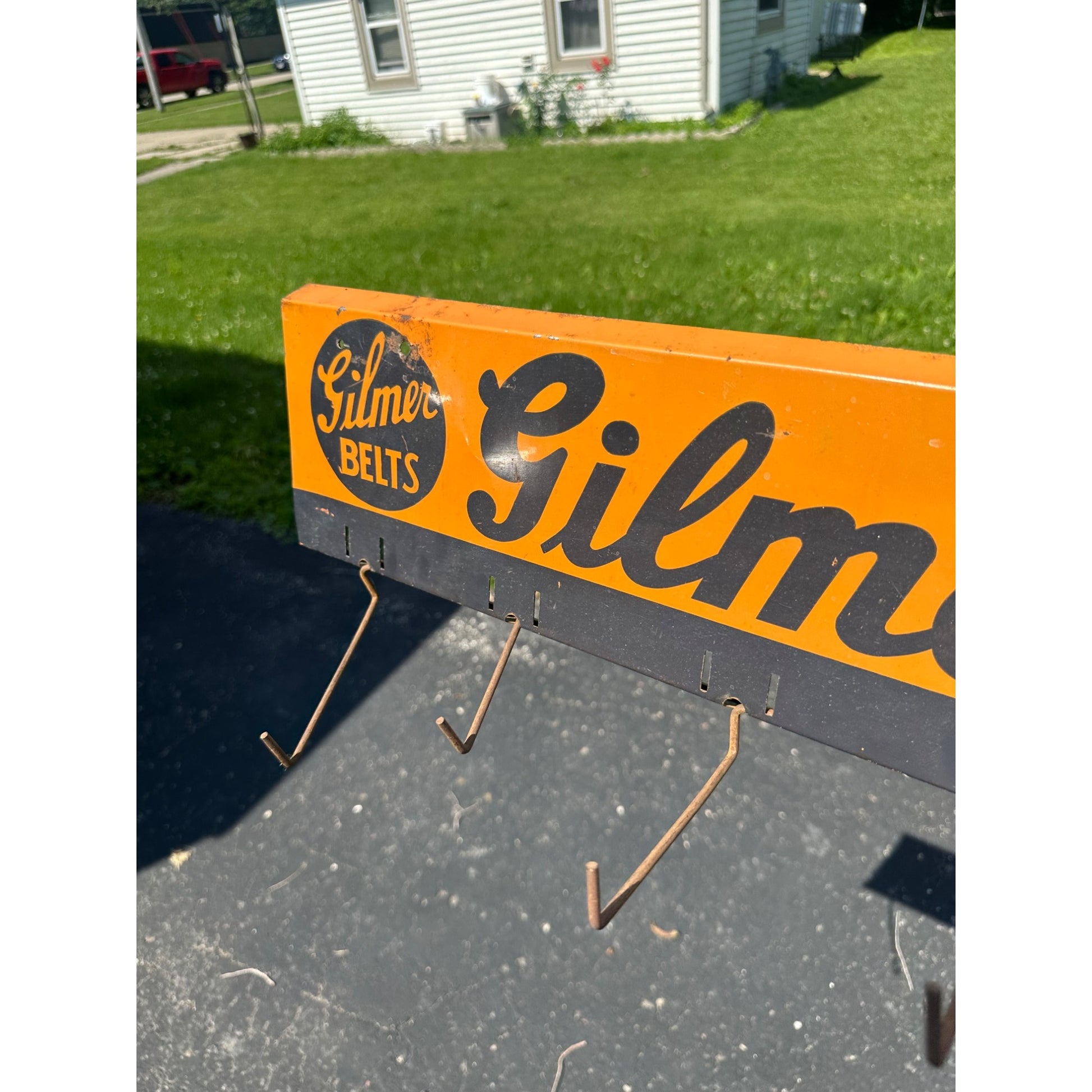Vintage 1940's GILMER FAN BELTS Gas Station Automotive Display Rack Sign w/Hooks