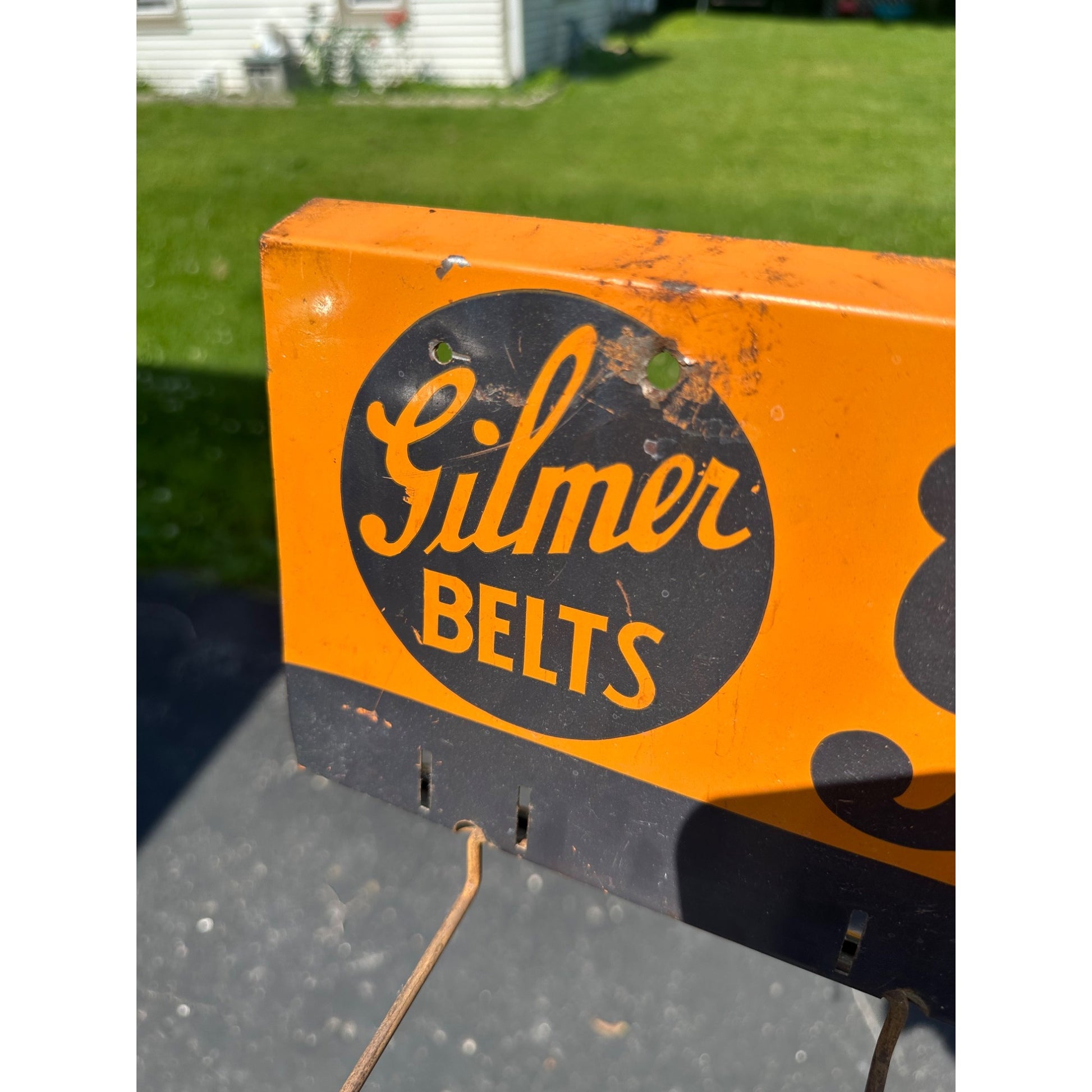 Vintage 1940's GILMER FAN BELTS Gas Station Automotive Display Rack Sign w/Hooks