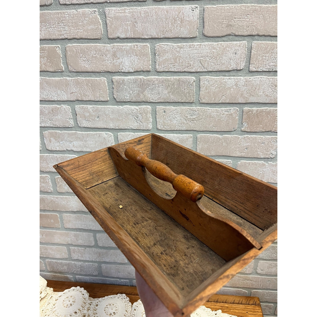 Antique Primitive Wooden Kitchen Utensil Caddy Tote Carved Farmhouse Country AAFA Decor