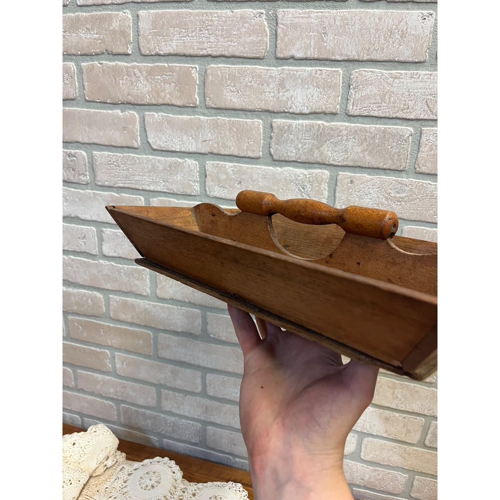 Antique Primitive Wooden Kitchen Utensil Caddy Tote Carved Farmhouse Country AAFA Decor