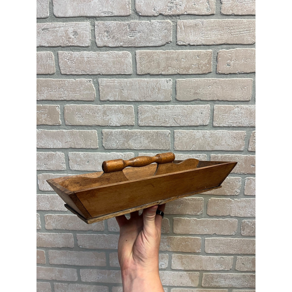 Antique Primitive Wooden Kitchen Utensil Caddy Tote Carved Farmhouse Country AAFA Decor