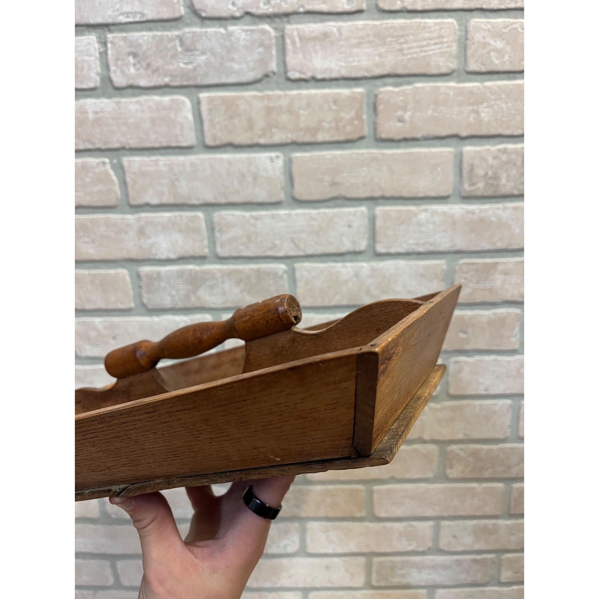 Antique Primitive Wooden Kitchen Utensil Caddy Tote Carved Farmhouse Country AAFA Decor