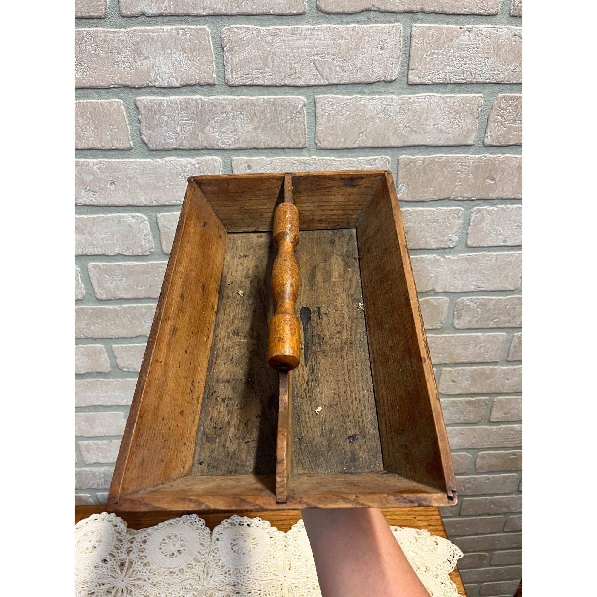 Antique Primitive Wooden Kitchen Utensil Caddy Tote Carved Farmhouse Country AAFA Decor