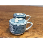 Vintage Currier & Ives Royal Blue Carriage Horse Salt and Pepper Shakers Pair