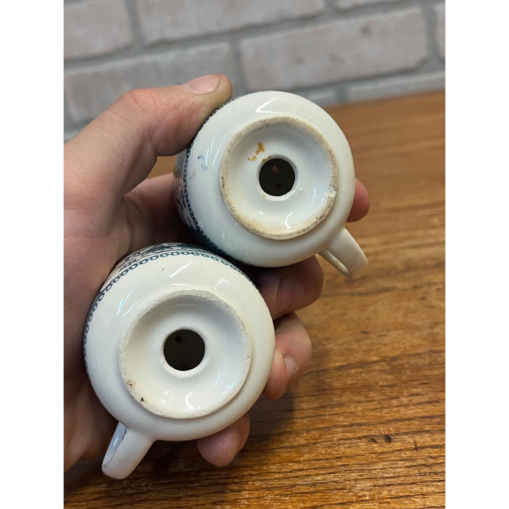 Vintage Currier & Ives Royal Blue Carriage Horse Salt and Pepper Shakers Pair
