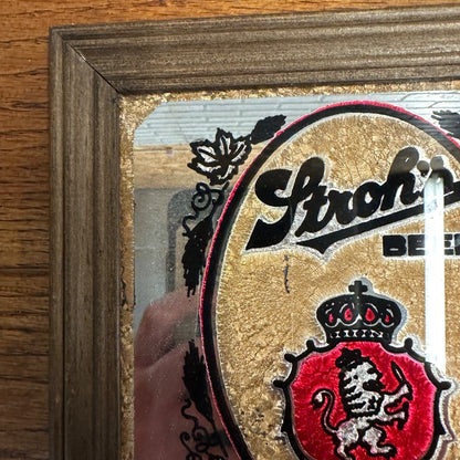 Vintage Stroh's Beer Mirror Bar Sign Small 7.25"x7.25" Wood Frame