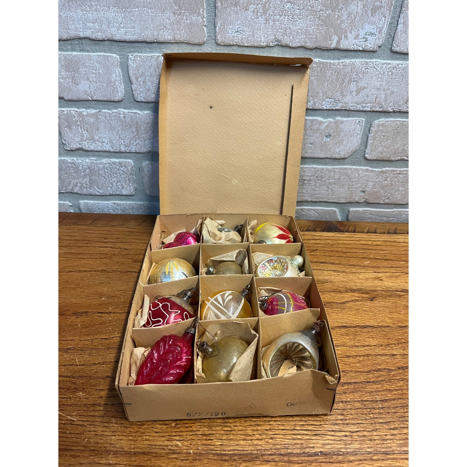 Vintage c1930s Box of German Hand Blown Christmas Ornaments