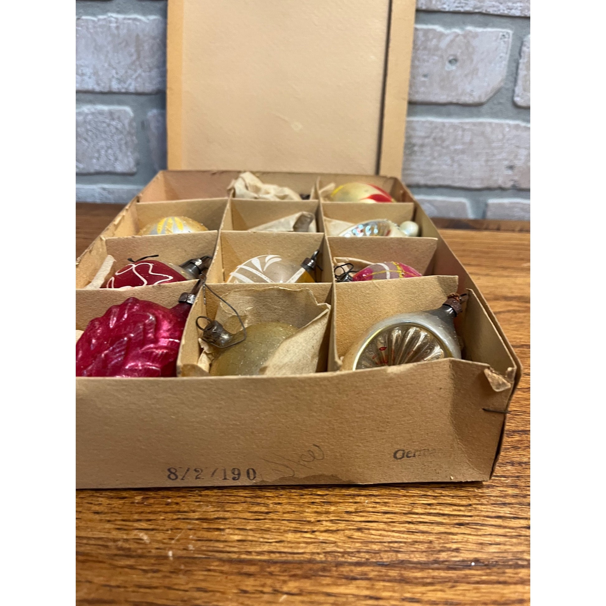 Vintage c1930s Box of German Hand Blown Christmas Ornaments