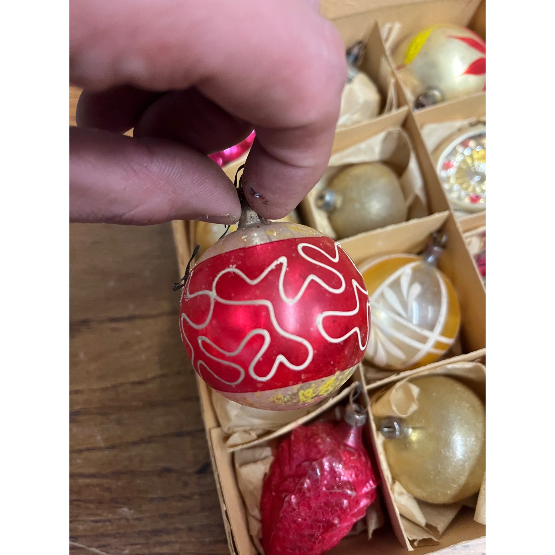 Vintage c1930s Box of German Hand Blown Christmas Ornaments