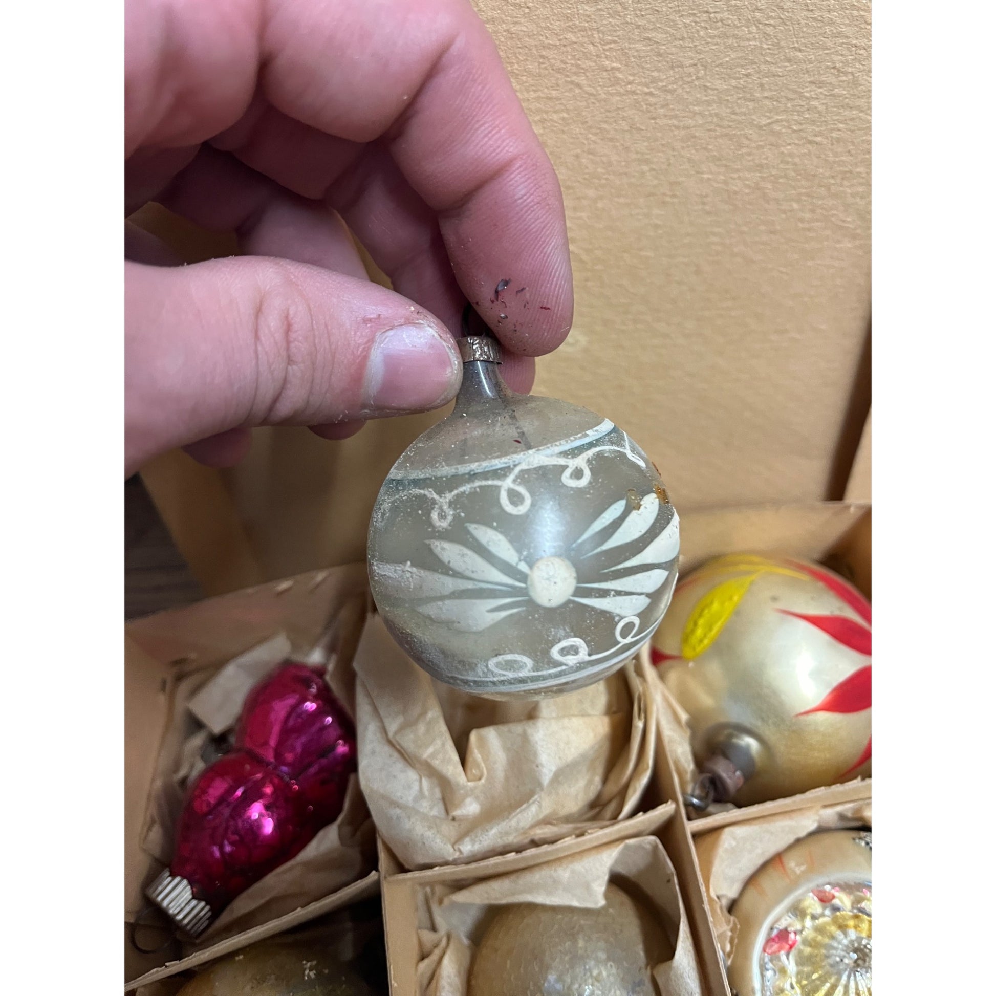 Vintage c1930s Box of German Hand Blown Christmas Ornaments