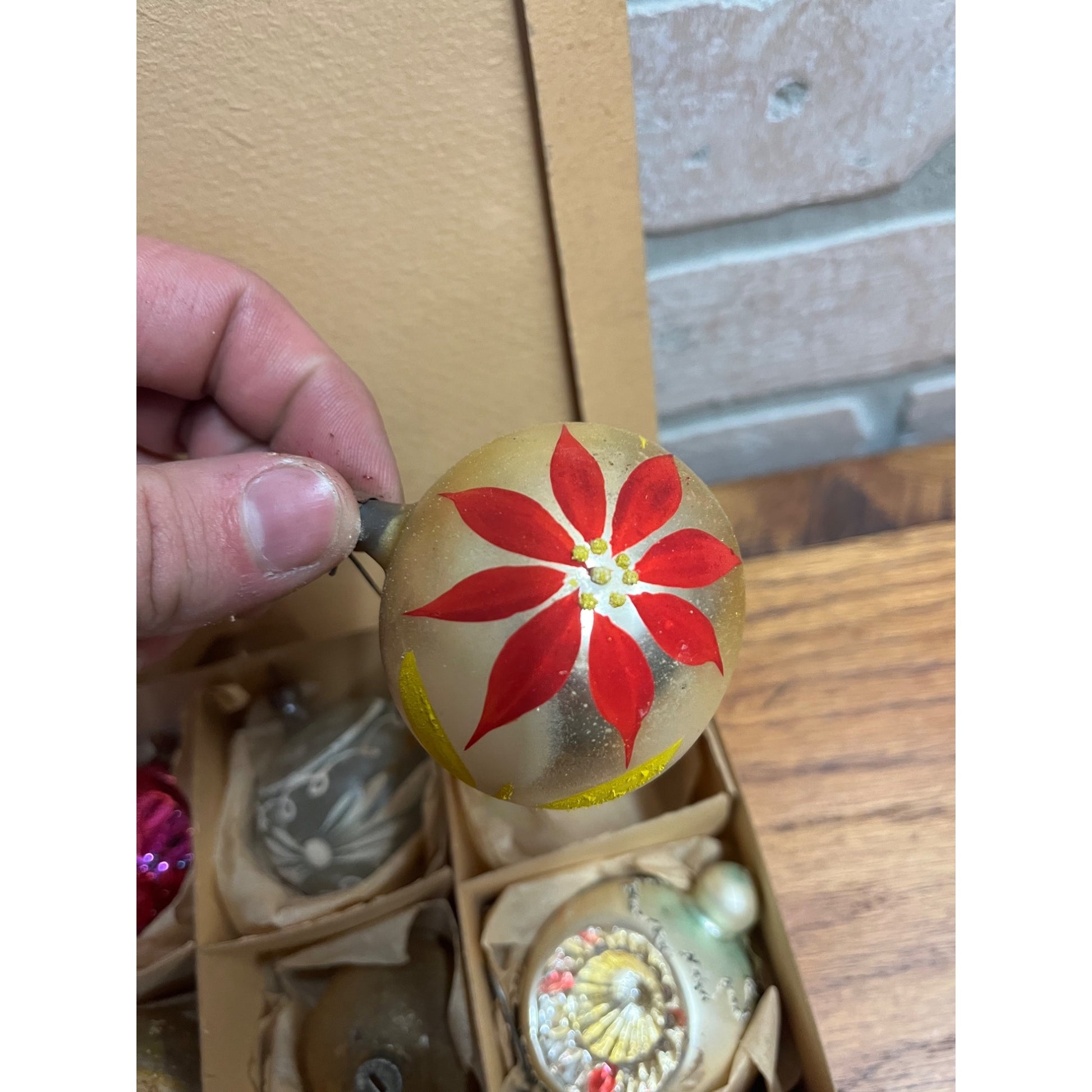 Vintage c1930s Box of German Hand Blown Christmas Ornaments