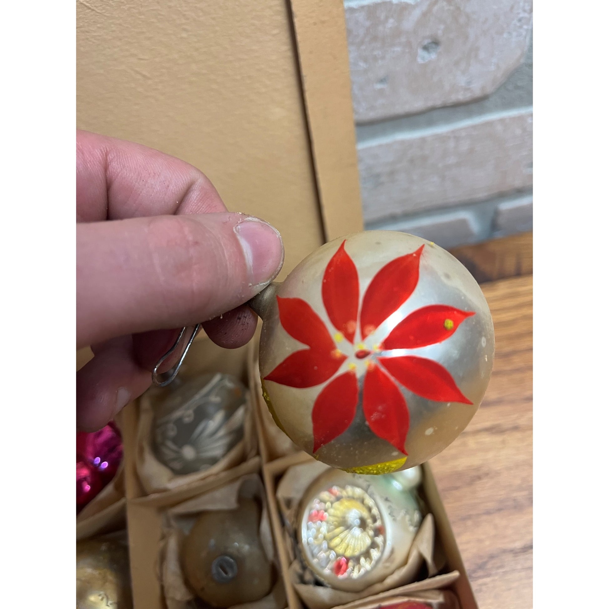 Vintage c1930s Box of German Hand Blown Christmas Ornaments