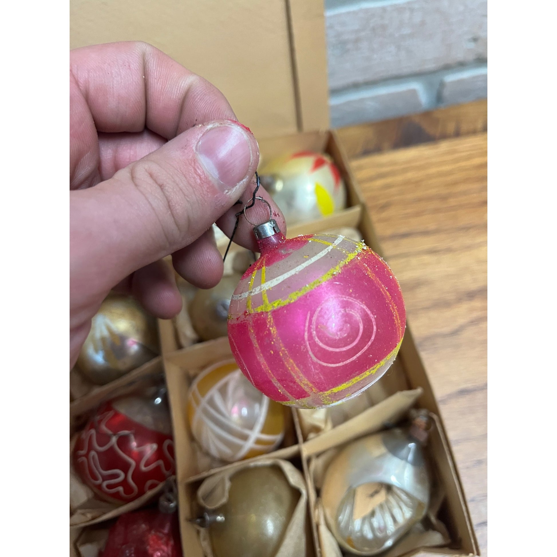 Vintage c1930s Box of German Hand Blown Christmas Ornaments