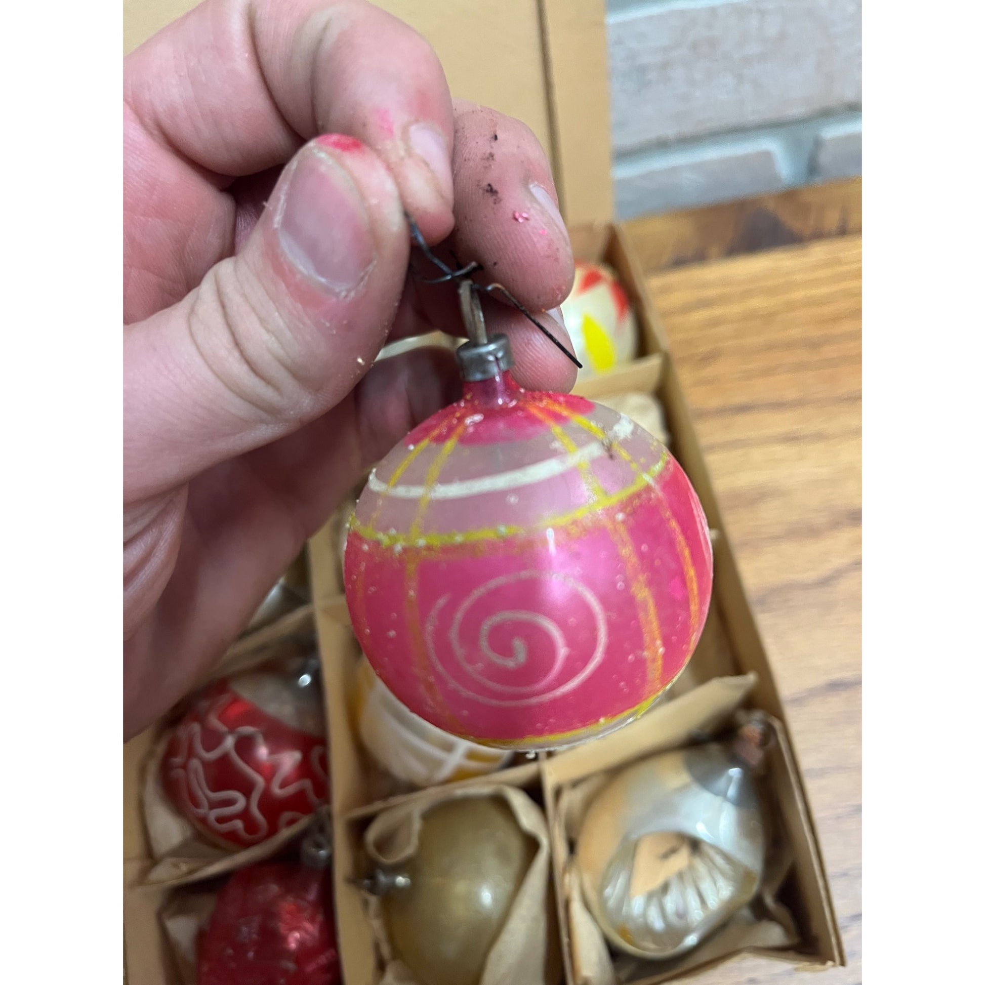 Vintage c1930s Box of German Hand Blown Christmas Ornaments