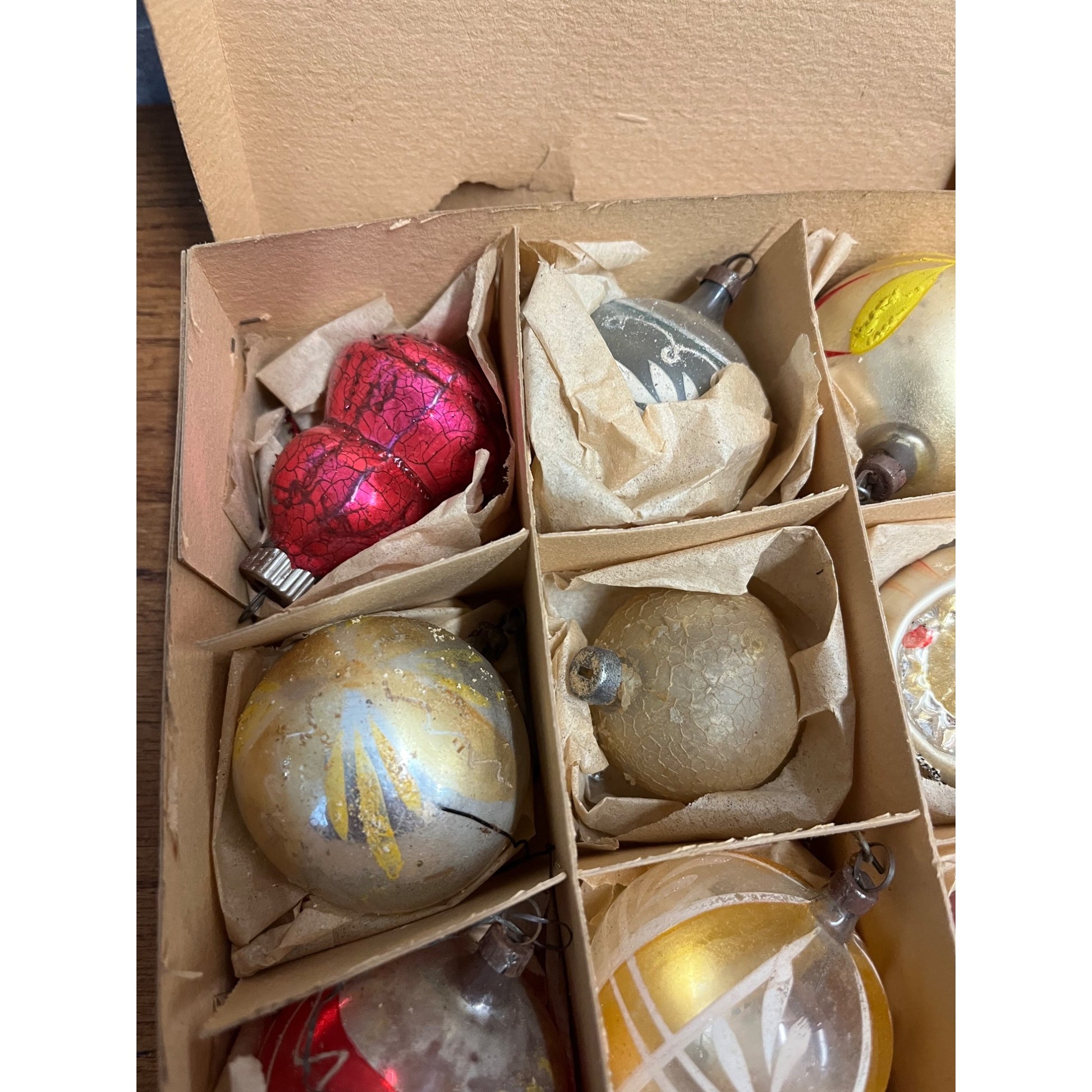 Vintage c1930s Box of German Hand Blown Christmas Ornaments